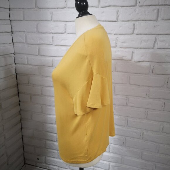 RW&CO Ladies Size Medium Mustard Yellow Short Sleeves V-neck T-shirt - Picture 6 of 9